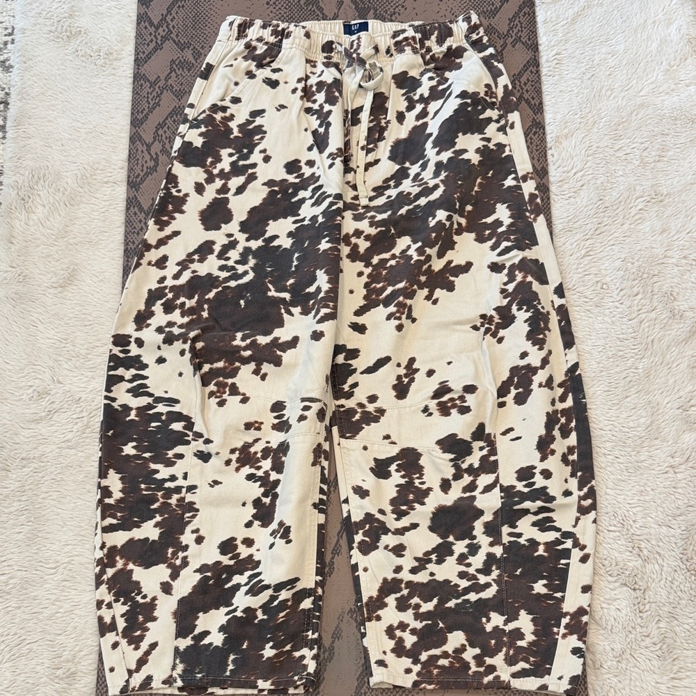GAP Cow Print Cargo Pants in Cream and Brown